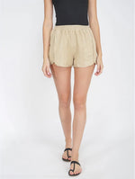 Basic Beige Women'S Smocked Waist Shorts