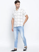 Sharp Witted White Check Print Men Causal Shirt