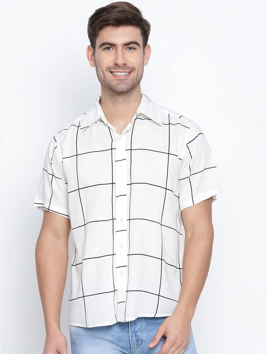 Sharp Witted White Check Print Men Causal Shirt