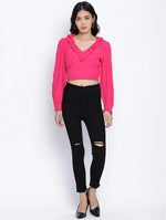 Poppy Pink Frilled Design Women Crop Top