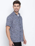 Raffish Deep Blue Printed Causal Men Shirt