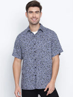 Raffish Deep Blue Printed Causal Men Shirt