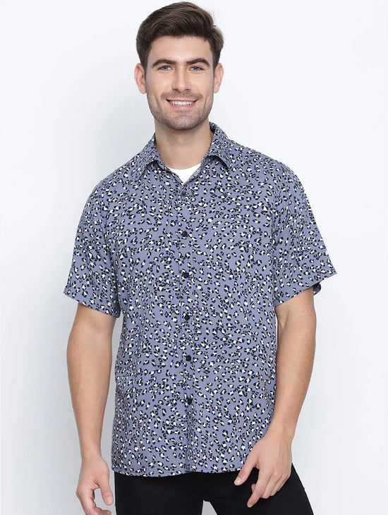 Raffish Deep Blue Printed Causal Men Shirt