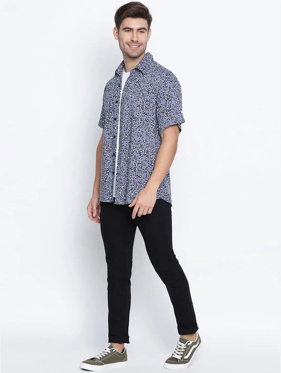 Raffish Deep Blue Printed Causal Men Shirt