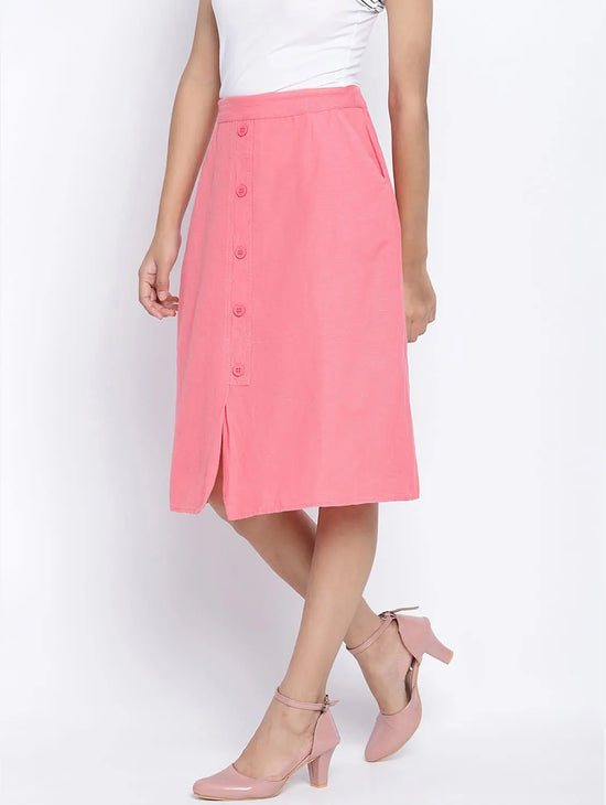 Vegas Pink Button Down Casual Women Skirt