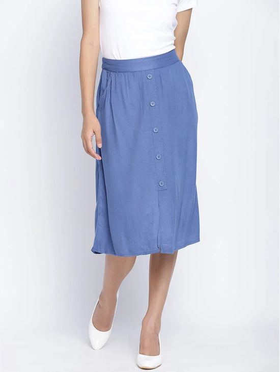 Dior Blue Soild Button Dowm Women Skirt