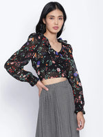 Wamper Black Floral Print Women Crop Top