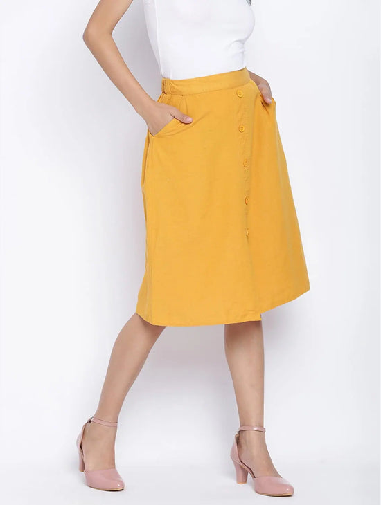 Sun Glaze Solid Button Down Women Skirt