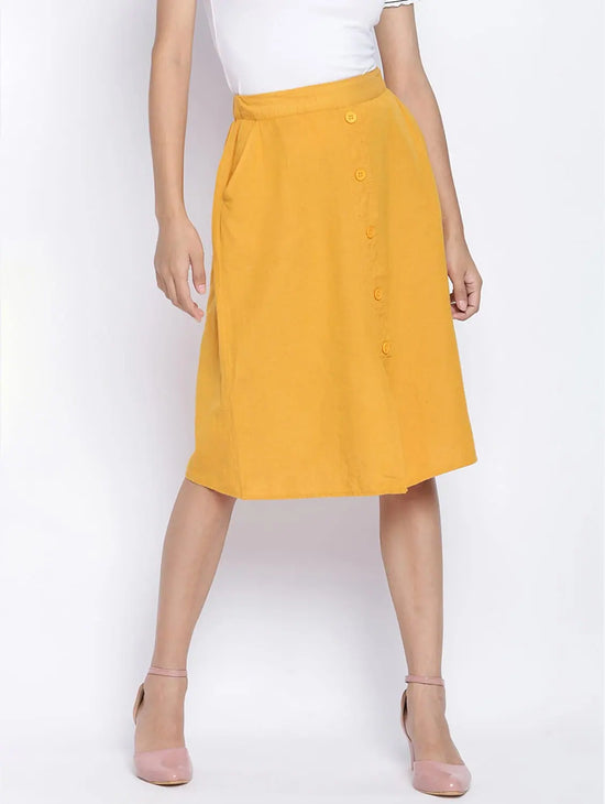 Sun Glaze Solid Button Down Women Skirt