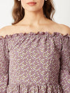 Keep Shining Ruffled Bardot Dress Multicolor-Base Purple