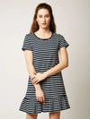 Sing And Dance Striped A-Line Dress Navy Blue And White