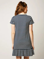 Sing And Dance Striped A-Line Dress Navy Blue And White