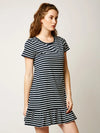 Sing And Dance Striped A-Line Dress Navy Blue And White