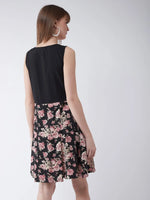 Enchanted Garden Floral Skater Dress Black & Pink