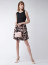 Enchanted Garden Floral Skater Dress Black & Pink