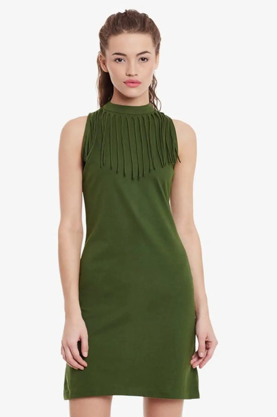 Binge On Fringe Bodycon Dress Olive