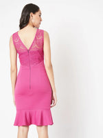 Sheer Simplicity Peplum Bodycon Dress Magenta