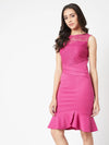 Sheer Simplicity Peplum Bodycon Dress Magenta