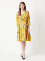 Seaside Shine Floral Wrap Dress Multicolor-Base Yellow