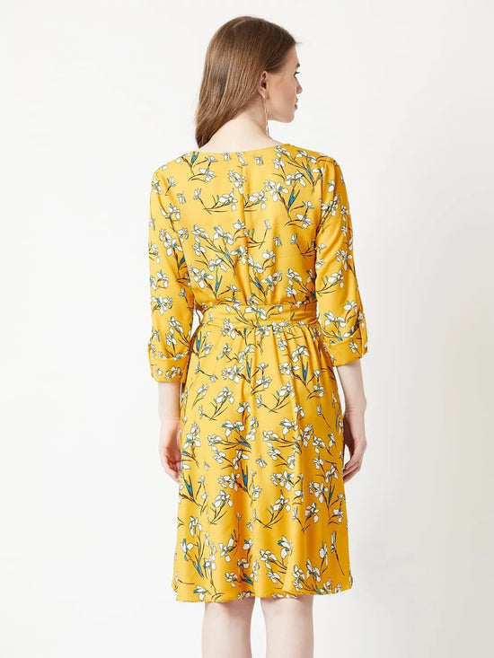 Seaside Shine Floral Wrap Dress Multicolor-Base Yellow