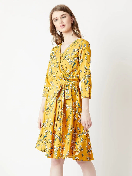 Seaside Shine Floral Wrap Dress Multicolor-Base Yellow