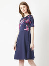 Lightened Hearts Floral Skater Dress Multicolor-Base Navy Blue