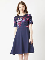 Lightened Hearts Floral Skater Dress Multicolor-Base Navy Blue