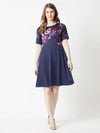 Lightened Hearts Floral Skater Dress Multicolor-Base Navy Blue