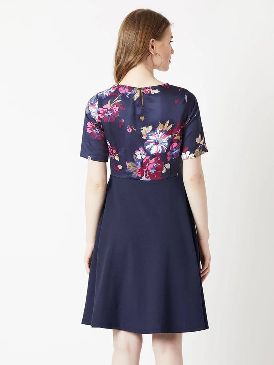 Lightened Hearts Floral Skater Dress Multicolor-Base Navy Blue