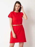 Street Wheel Pearl Sleeve T-shirt Dress Red