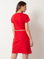 Street Wheel Pearl Sleeve T-shirt Dress Red