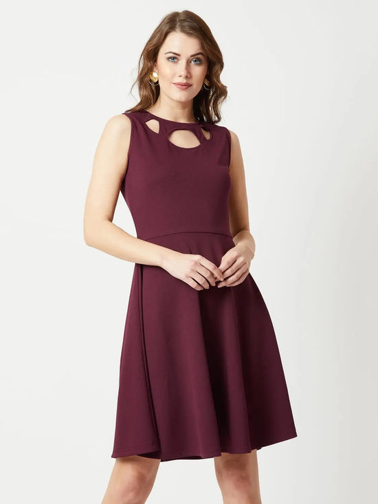 Gather Memories Cut Out Skater Dress Wine Red