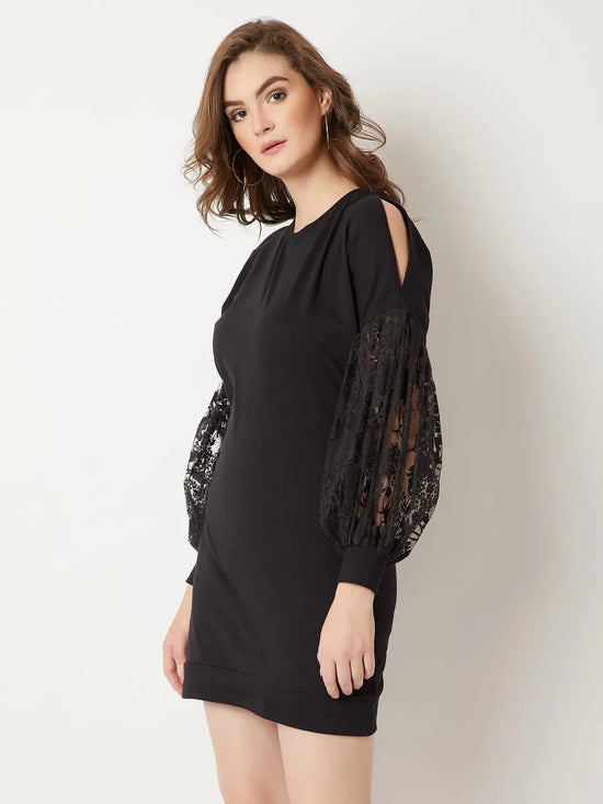 Ring On Me Lace Sleeve Dress Black