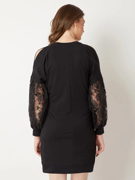 Ring On Me Lace Sleeve Dress Black