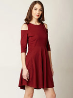 Plain And Simple Shoulder Cut Out Dress Maroon