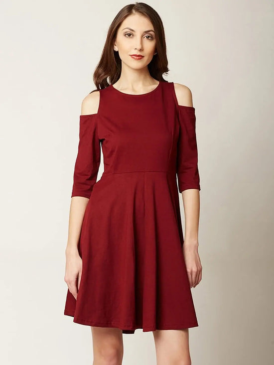 Plain And Simple Shoulder Cut Out Dress Maroon