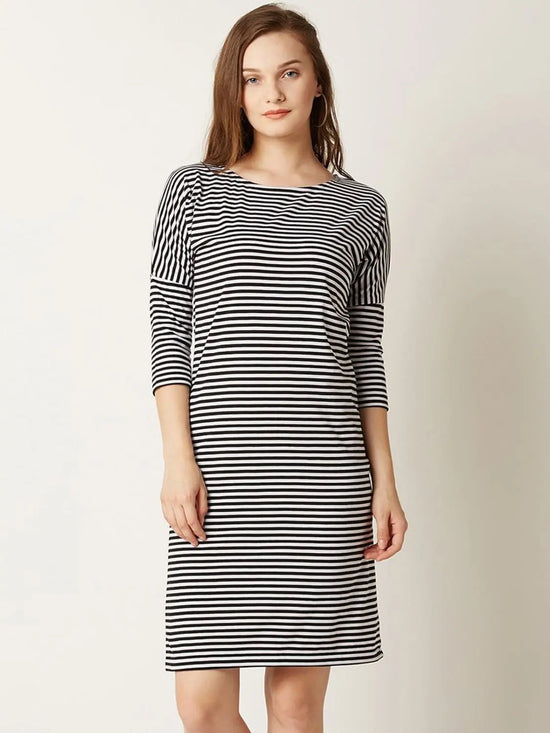 Make It Real Striped Dress Black And White