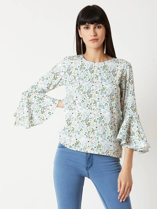 A Cinderella Story Ruffle Sleeve Multicolor-Base White Top