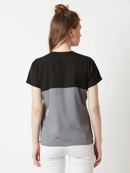 Made Your Own Label Colour Block Black and Steel Grey Top