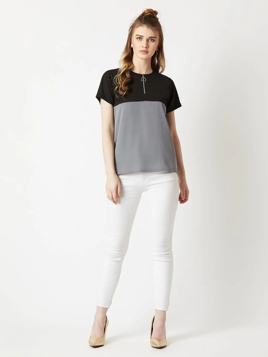 Made Your Own Label Colour Block Black and Steel Grey Top