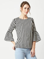 Dinner Night Ruffle Sleeve Black and White Top