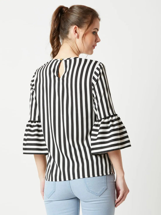 Dinner Night Ruffle Sleeve Black and White Top