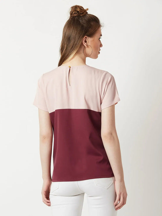 Stop Looking Up Colour Block Blush Pink and Maroon Top