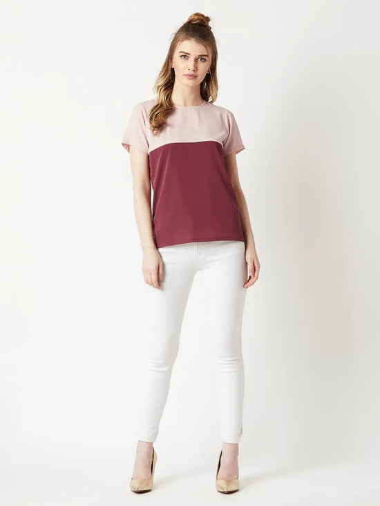 Stop Looking Up Colour Block Blush Pink and Maroon Top