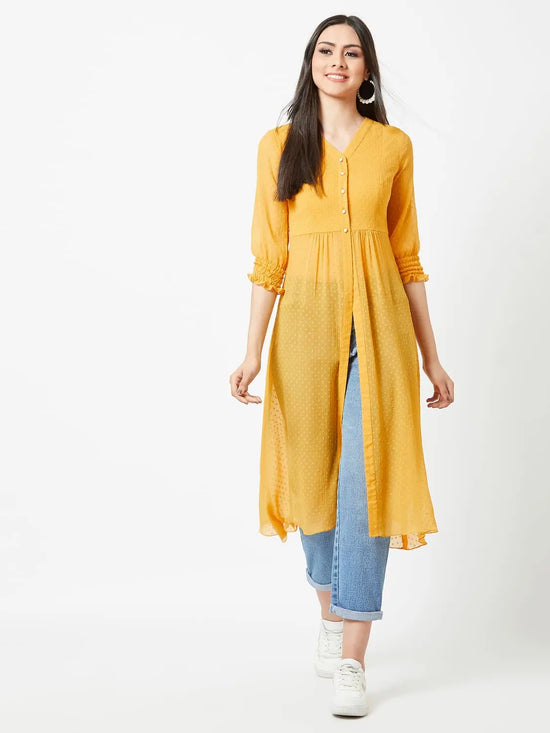 Twist The Victorian Sleeve Maxi Slit Mustard-Yellow Top