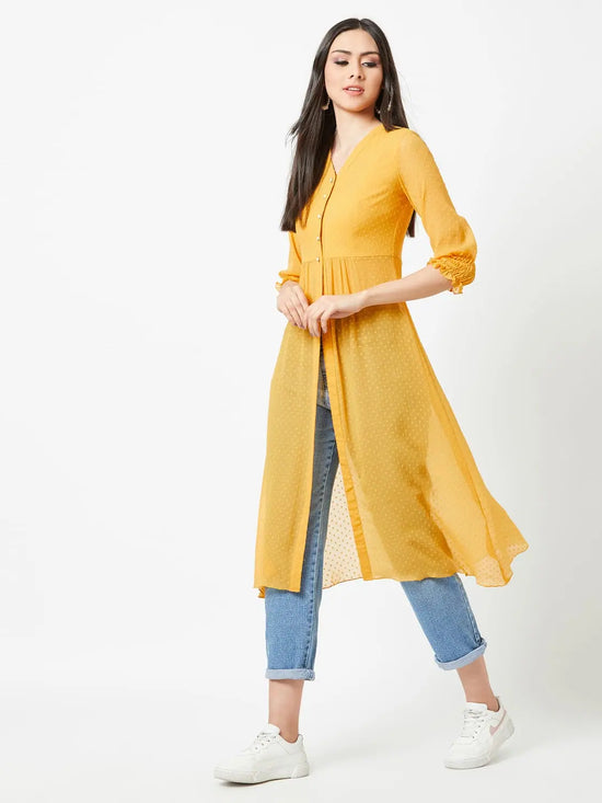 Twist The Victorian Sleeve Maxi Slit Mustard-Yellow Top