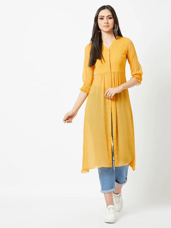 Twist The Victorian Sleeve Maxi Slit Mustard-Yellow Top