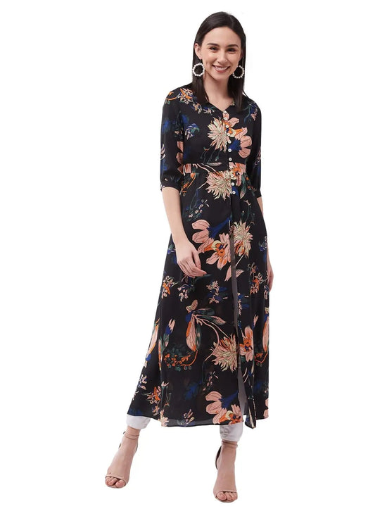 Go All The Away Floral Printed Maxi Multicolor-Base-Black Top