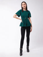 Moonless Night Belted Peplum Forest Green Top