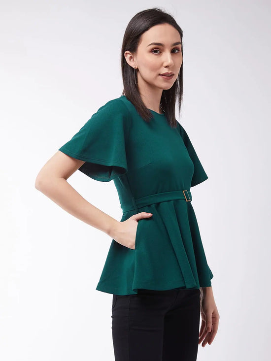 Moonless Night Belted Peplum Forest Green Top